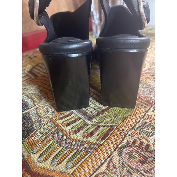 rag & bone New York Black Leather Slingback Block Heel Sandals Size 37 - Picture 4 of 8